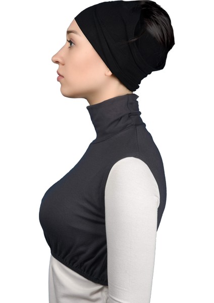 Sıfır Kol Balıkçı Yaka Tam Boğazlı Likralı Penye Kadın Yarım Body - Füme modelleri