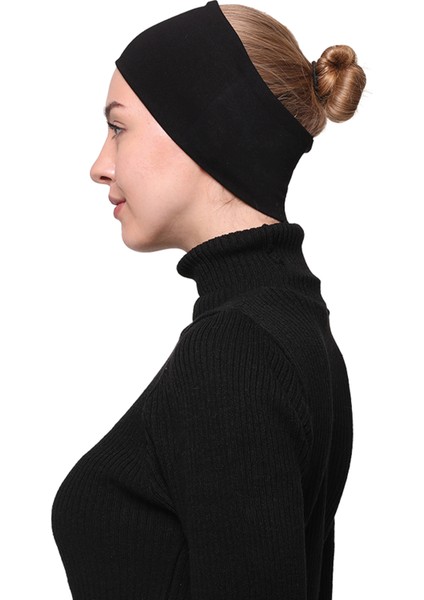 Kadın Penye Dikişsiz Tesettür Bandana Bone Spor Saç Bandı - Siyah fırsatları