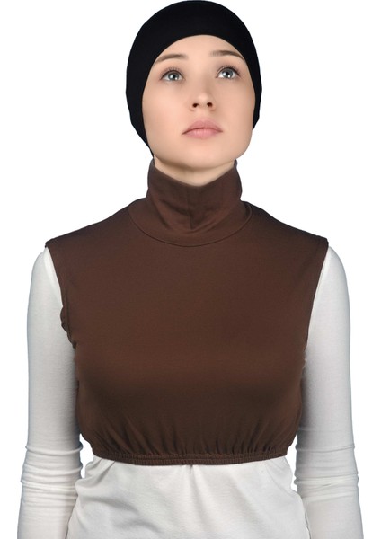 Sıfır Kol Balıkçı Yaka Tam Boğazlı Likralı Penye Kadın Yarım Body - Çikolata fiyatları