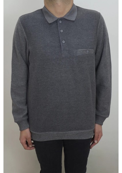 Fistan Store Erkek Desenli Klasik Kesim Rahat Kalıp Polo Yaka Tek Cepli Kışlık Kazak