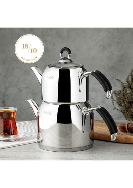 Modern Maxi Büyük Boy Paslanmaz Çelik 1.6-2.5 Lt. Çaydanlık Takımı