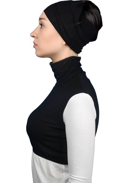 Sıfır Kol Balıkçı Yaka Tam Boğazlı Likralı Penye Kadın Yarım Body - Siyah modelleri