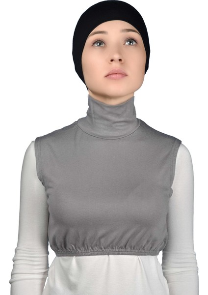 Sıfır Kol Balıkçı Yaka Tam Boğazlı Likralı Penye Kadın Yarım Body - Gri fiyatları