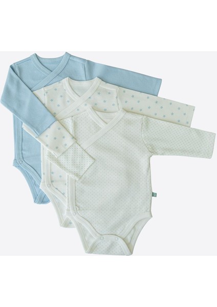 Organik New Dreams 3'lü Uzun Kol Kruvaze Body Mavi