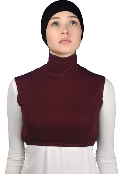 Sıfır Kol Balıkçı Yaka Tam Boğazlı Likralı Penye Kadın Yarım Body - Bordo fiyatları