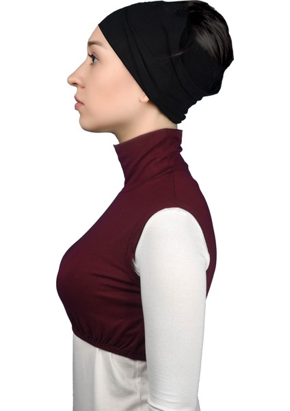 Sıfır Kol Balıkçı Yaka Tam Boğazlı Likralı Penye Kadın Yarım Body - Bordo modelleri