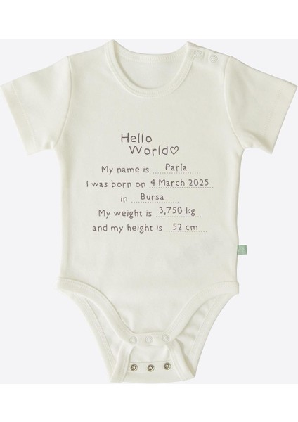Organik Hello World Kısa Kol Uzayan Body Ekru