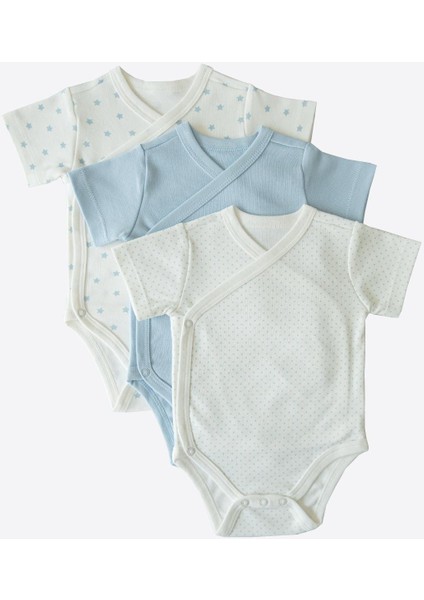 Organik New Dreams 3'lü Kısa Kol Kruvaze Body Mavi