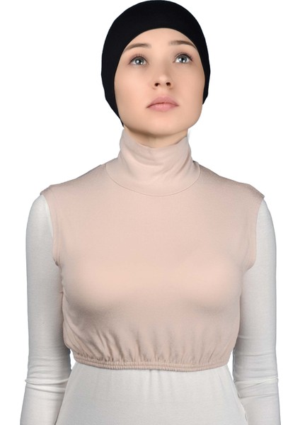 Sıfır Kol Balıkçı Yaka Tam Boğazlı Likralı Penye Kadın Yarım Body - Bej fiyatları