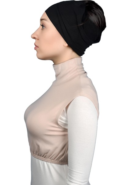 Sıfır Kol Balıkçı Yaka Tam Boğazlı Likralı Penye Kadın Yarım Body - Bej modelleri
