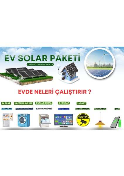 Villa Paketi Güneş Enerjili 8ADET 585W Panel 4ADET 150AH Jel Akü 5.6kw Akıllı Inverter