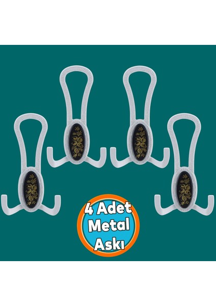 Portmanto Vestiyer Duvar Banyo Askısı Metal Dolap Elbise Askılığı Beyaz Siyah Desenli Askı 4 Adet