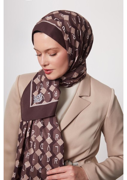 Kahve Petek Desen Love Şal modelleri