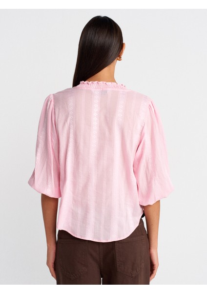 5807 Nervür Detaylı Balon Kol Gömlek-Açık Pembe fiyatları