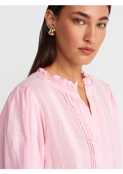 5807 Nervür Detaylı Balon Kol Gömlek-Açık Pembe modelleri