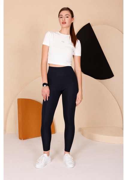 Kadın Lacivert Yüksel Bel Slim Fit Tayt - 3060