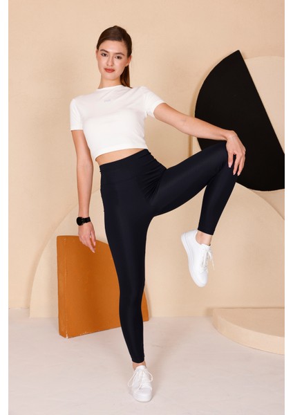Kadın Lacivert Yüksel Bel Slim Fit Tayt - 3060