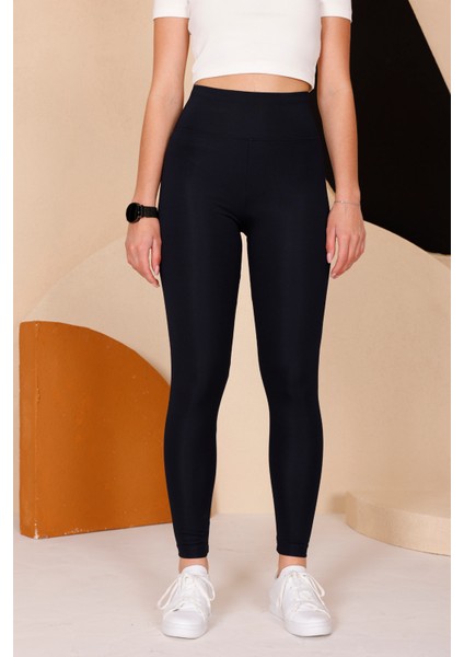 Kadın Lacivert Yüksel Bel Slim Fit Tayt - 3060