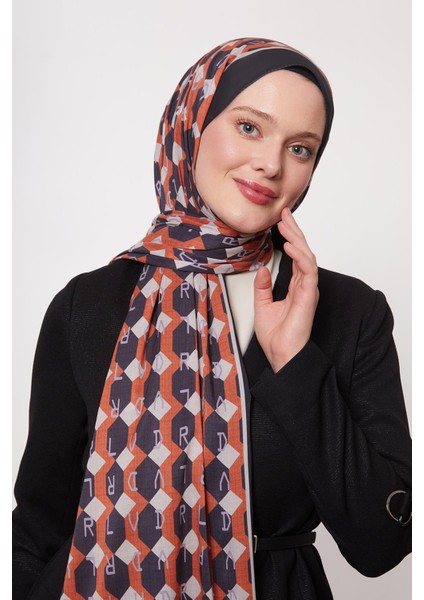 Siyah-Oranj Petek Desen Love Şal modelleri