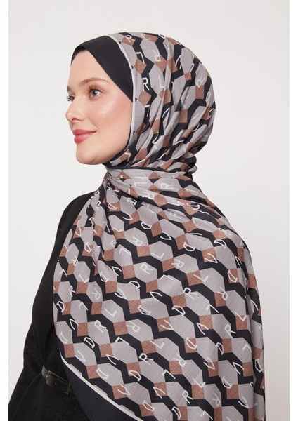 Siyah-Bej Petek Desen Love Şal
