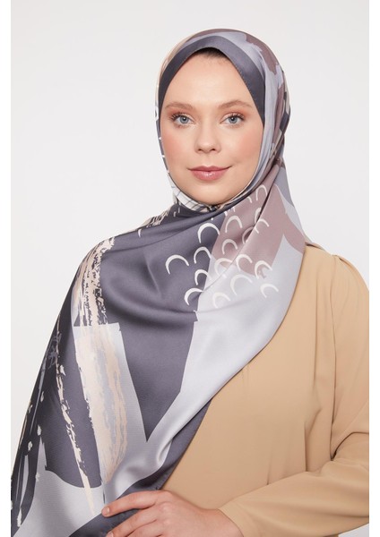 Gri Çizim Desen Twill Şal