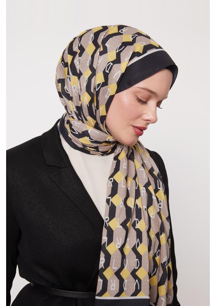 Sarı Petek Desen Love Şal