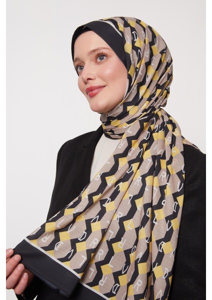 Sarı Petek Desen Love Şal