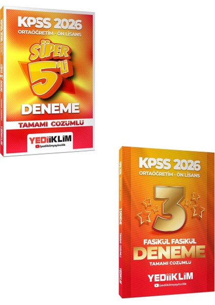 Yediiklim 2026 Kpss Ortaöğretim Ön Lisans Gy-Gk Süper 5 Deneme ve 3 Yıldız Fasikül Deneme Seti