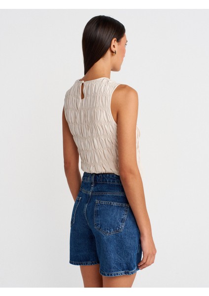 71996 Basic Orta Boy Denim Şort-Mavi