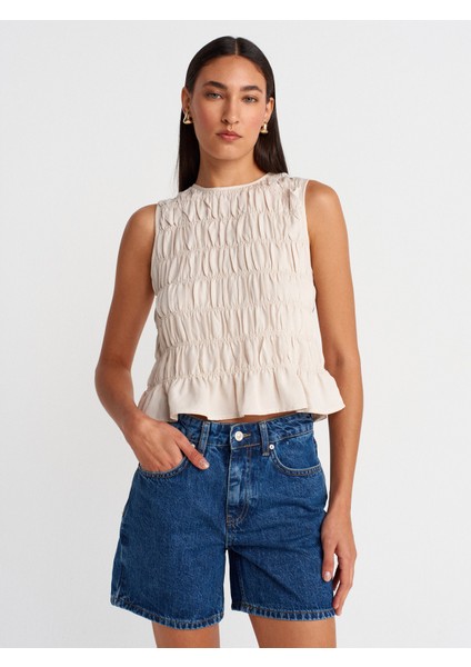 71996 Basic Orta Boy Denim Şort-Mavi