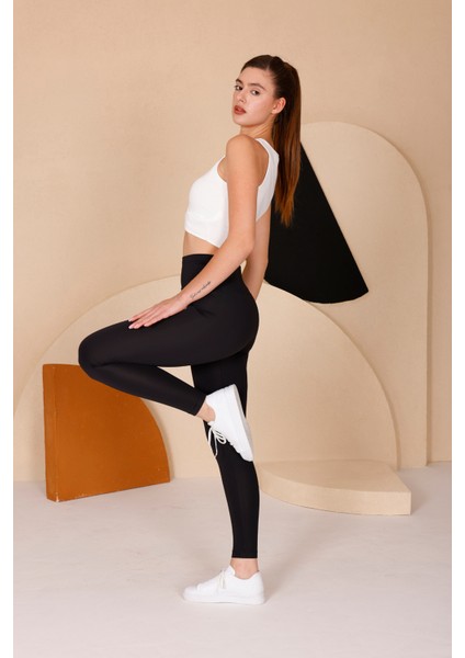 Kadın Siyah Yüksel Bel Slim Fit Tayt - 3060 modelleri