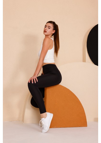 Kadın Siyah Yüksel Bel Slim Fit Tayt - 3060