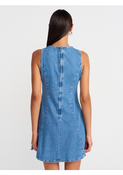 90559 Godeli Mini Elbise-Mavi fiyatları
