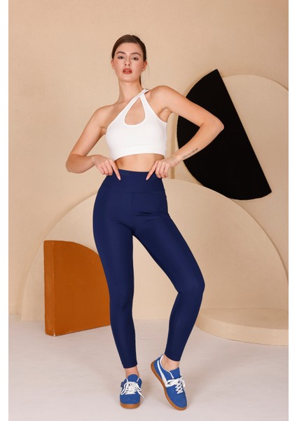 Kadın Açık Lacivert Yüksel Bel Slim Fit Tayt - 3060