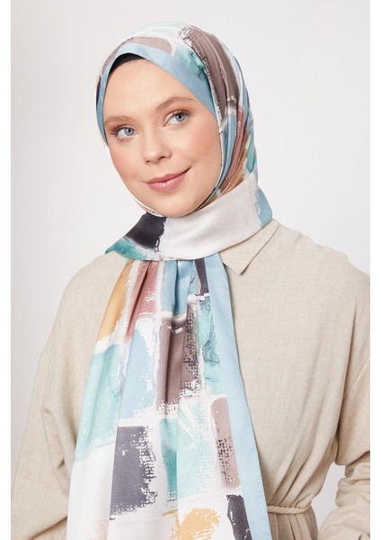 Mavi Kare Desen Twill Şal