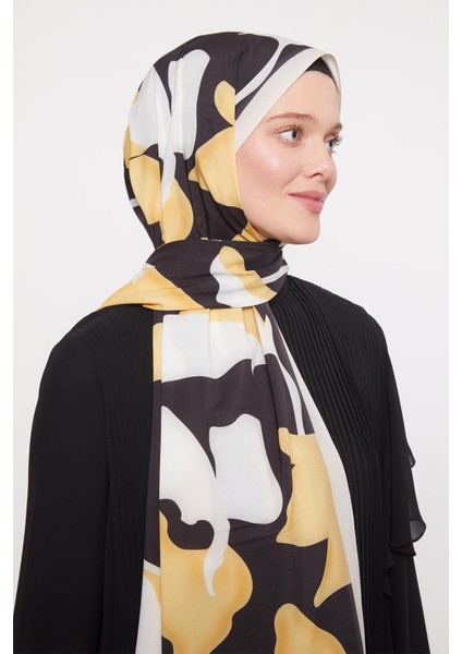 Hardal Soyut Çiçek Desenli Elegance Şal