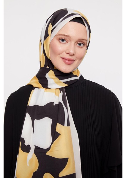Hardal Soyut Çiçek Desenli Elegance Şal