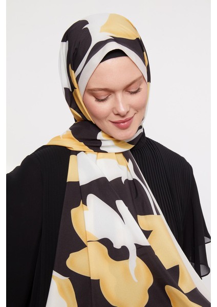 Hardal Soyut Çiçek Desenli Elegance Şal