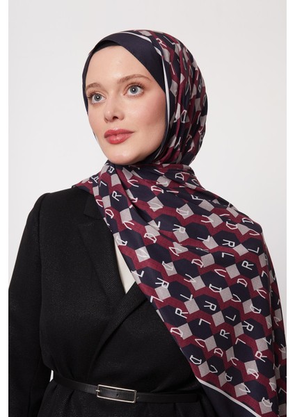 Bordo Petek Desen Love Şal