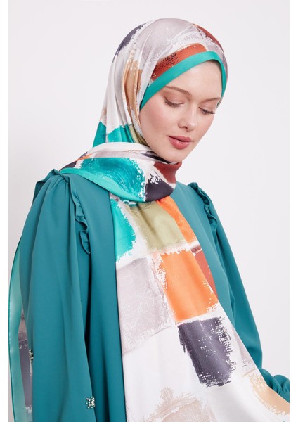 Yeşil Kare Desen Twill Şal fiyatları