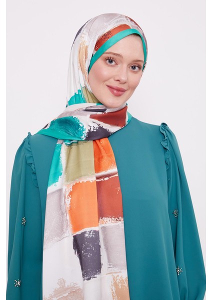 Yeşil Kare Desen Twill Şal modelleri