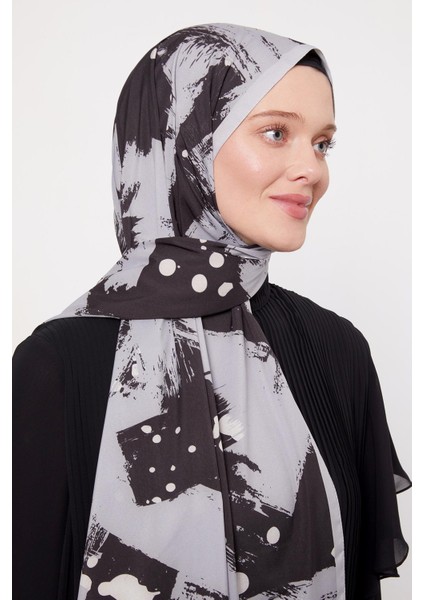 Gri Fırça Izi Desenli Elegance Şal