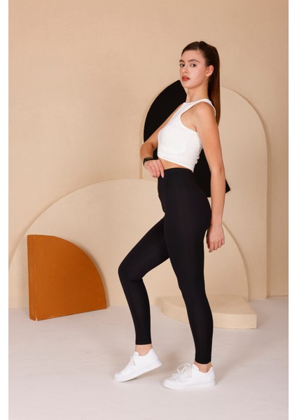 Kadın Siyah Yüksel Bel Slim Fit Tayt - 3060 fırsatları