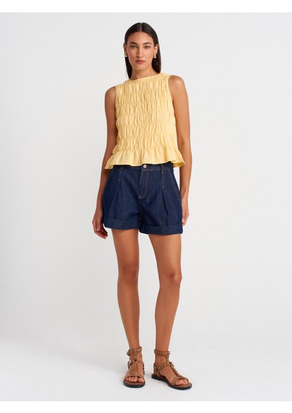 50845 Kolsuz Crop Bluz-Sarı modelleri