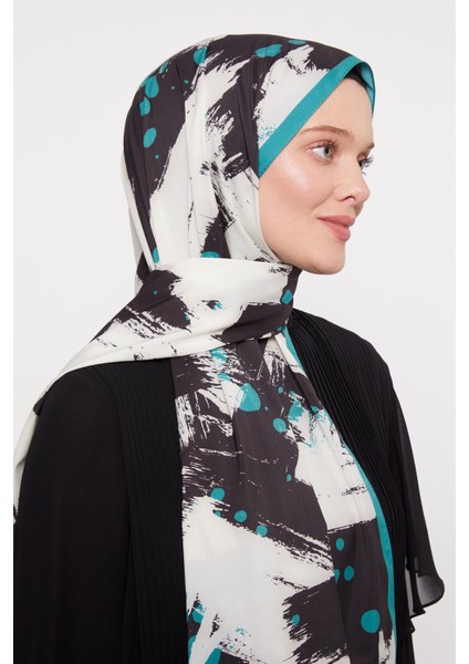 Mint Yeşili Fırça Izi Desenli Elegance Şal