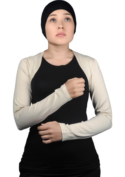 Al-Tobeh Uzun Kollu Tesettür Bolero - Krem