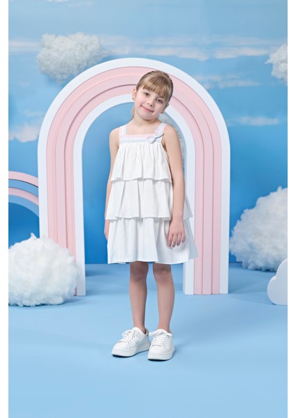 Kız Çocuk Askılı Fiyonklu Elbise