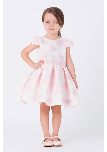 Kolları Tül Detaylı Kız Bebek Elbise