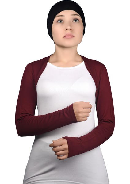 Uzun Kollu Tesettür Bolero - Bordo