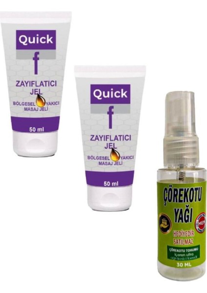 Quick Gel Ince Bir Karın ve Bel Için Masaj Bakım Kremi 50 Mlx 2 Ad+Çörek Otu Yağı 30 ml